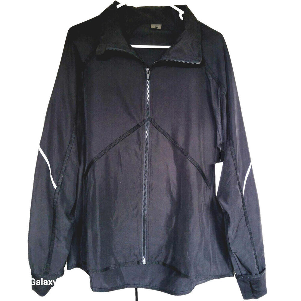 NWT Black Activewear Running Track Jacket Windbreaker Womens Sz XL Pocket $49